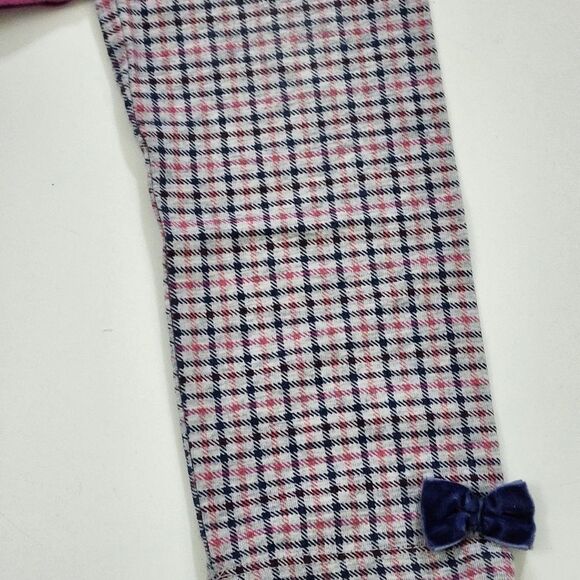 Girls Magenta Pink Navy Blue Plaid Pants Leggings Size 4t - Picture 2 of 3